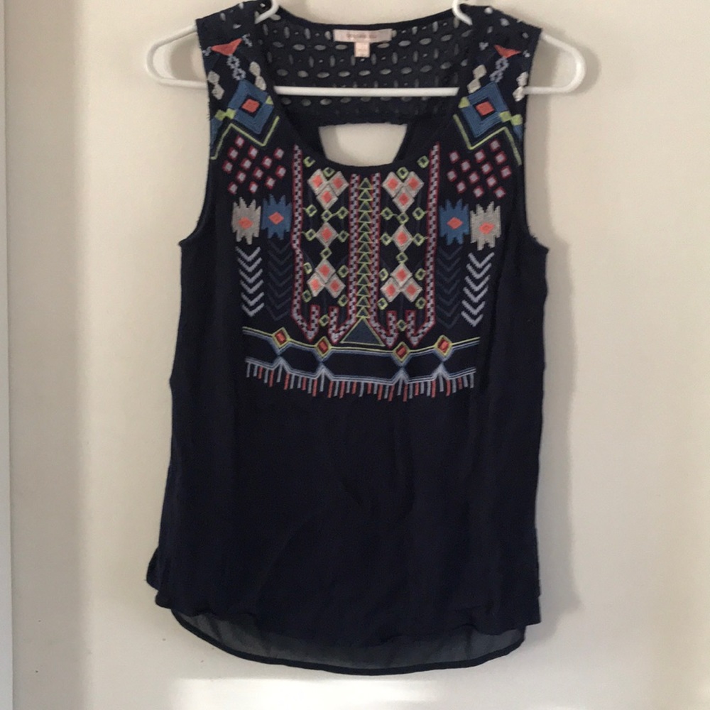 Blue crochet/embroidered shirt